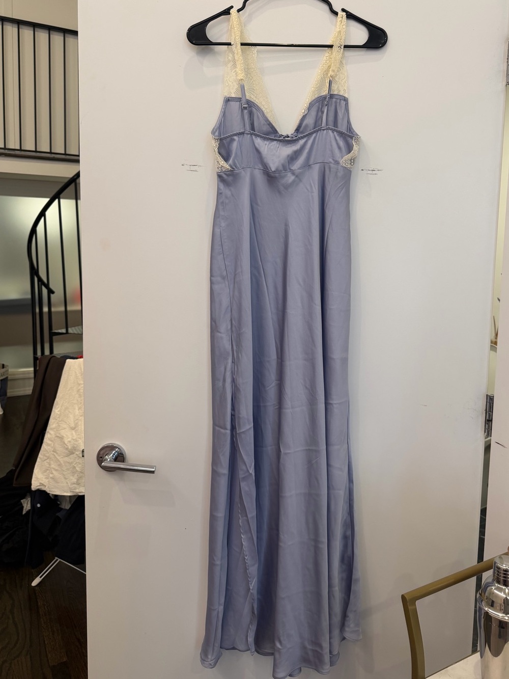Lace-Trim Satin Maxi Dress in Light Lavender - Picture 3 of 3